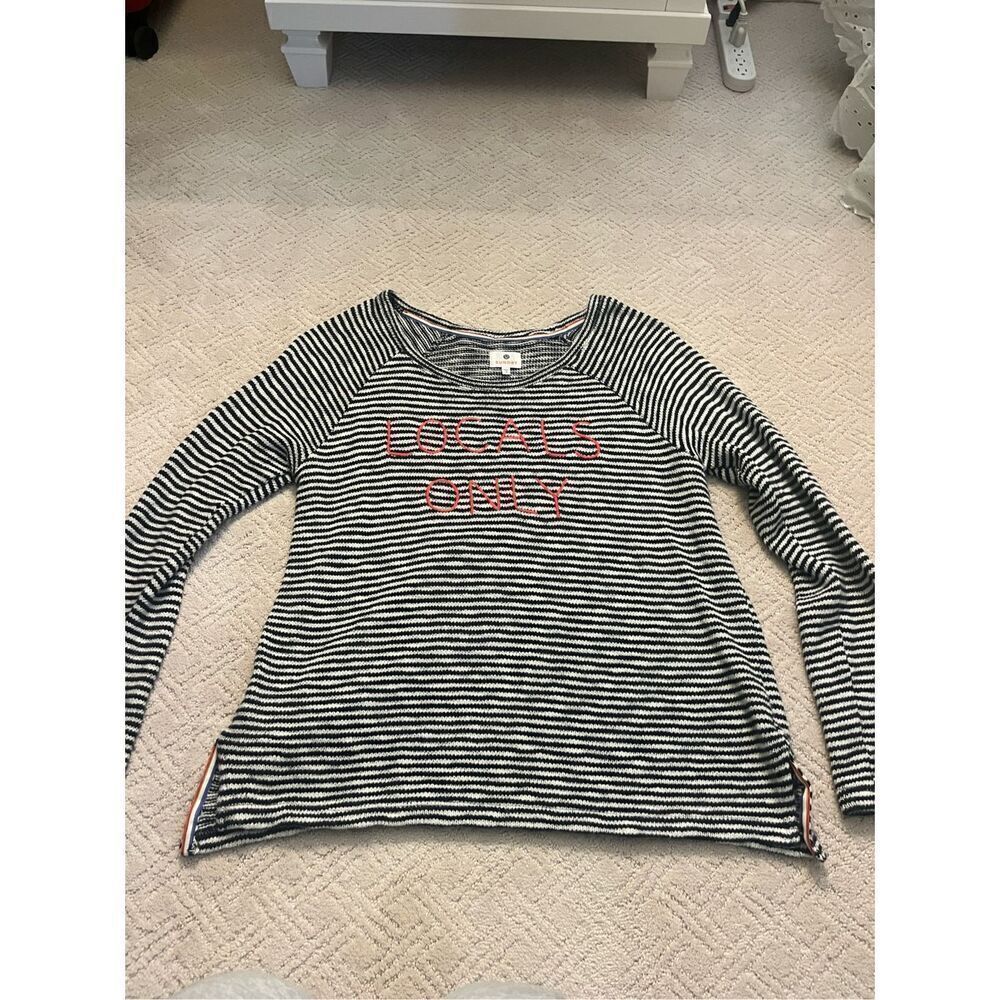 Sundry Anthropologie Coastal Nautical Striped Locals Only Embroidered Sweater